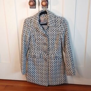 Black, grey, and white coat jacket